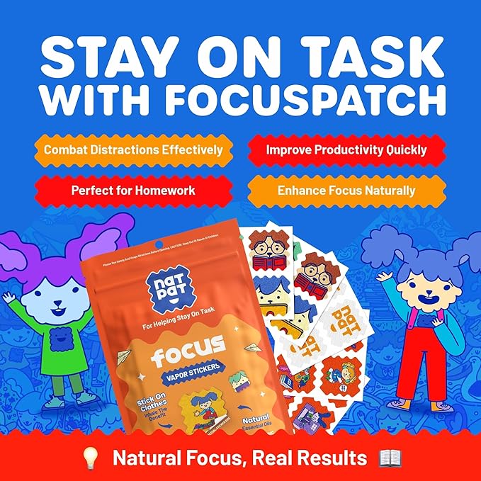 NATPAT Focus Patch Focus Enhancing Stickers for Kids and Adults - Healthy Brain Supports for Attention, Focus, and Concentration - Chemical and Drug Free - 24 Count - BuzzPatch Natural Patch