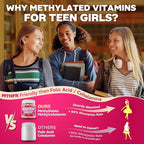 Methylated Multivitamin Gummies for Teen Girls 12-17, Methylfolate, Iron, Collagen, D3 K2, Magnesium, Zinc, Daily Vitamins A C E, B Complex for Teenager Growth, Skin, Bone, Energy - Sugar Free, 60 Cts