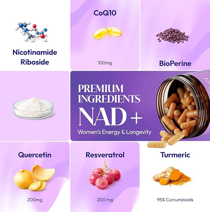 NAD Supplements for Women - Radiance Formula with Resveratrol, CoQ10, Turmeric & BioPerine - Cellular Renewal Supplement for Women - NMN Alternative - 60 Capsules