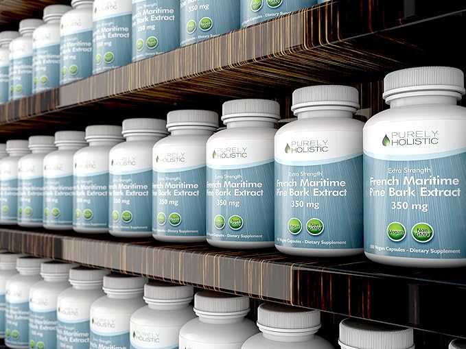 Purely Holistic Pine Bark Extract 350mg 180 Vegan Capsules 95% Proanthocyanidins - French Maritime Pine Bark Extract - Non GMO & Pesticide Free Antioxidant Supplement