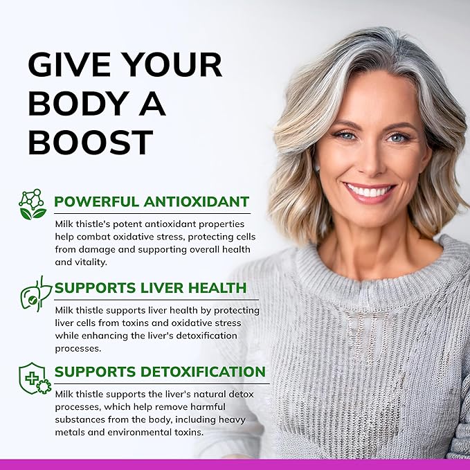 aSquared Nutrition Milk Thistle Supplement - 200 Capsules, Max Strength 4X Concentrated Extract 4:1 Milk Thistle Seed Powder Herb Pills, Silymarin Extract for Liver Support, Cleanse, Detox