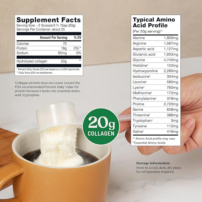 Bulletproof Unflavored Collagen Peptides Powder, 20g Grass-Fed Collagen Protein and Amino Acids for Skin, Bones and Joints, 17.6 Ounces