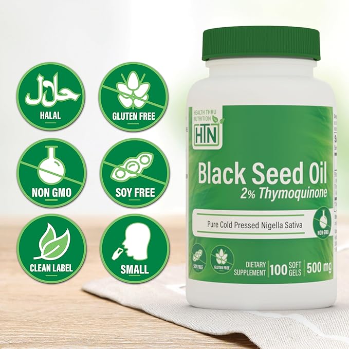 Health Thru Nutrition Black Seed Oil 500mg 100 Softgels | High Potency 2% Thymoquinone | 3rd Party Tested | Pure Cold Pressed | Organically Grown | Non-GMO, Gluten Free, Soy Free