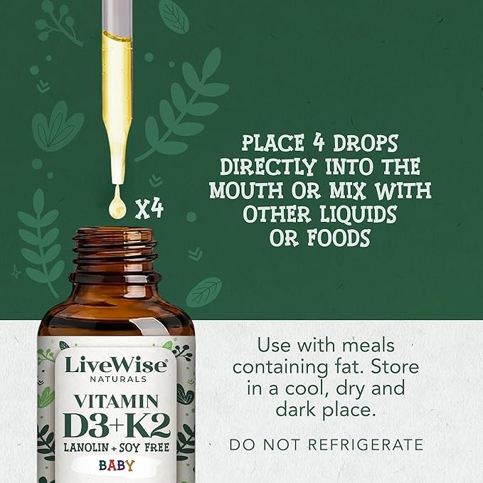 Vitamin D3 K2 Drops for Babies - Concentrated Formulation, 225 Servings at 400 IU, 5 MCG (MK-7), Micro-Dose Dropper, Gentle Daily Supplementation, Early Development & Precise Dosing