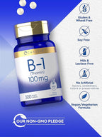 Carlyle B1 Vitamin 100mg | 300 Tablets | Supplement for Women & Men | as Thiamin HCl | Vegan, Non-GMO & Gluten Free