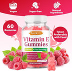 MEENCCD Vitamin E Gummies, 180 mg (400 IU) dl-Alpha, Daily Skin Support, Sugar-Free, Vegan, Non-GMO, Raspberry Flavor, 60 Count
