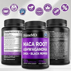 6-in-1 Organic Maca Root Ashwagandha Capsules 1710mg with DHEA and Black Pepper Fruit Extract for Women and Men - Black Maca Supplement for Stamina, Bone and Mood Support Supplement, 120ct (Pack of 3)