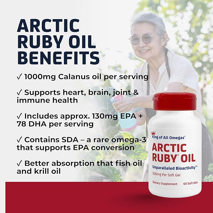 Arctic Ruby Oil 1000mg – Omega 3 Supplement for Women and Men with EPA, DHA & Astaxanthin 2mg - Fish & Krill Oil Alternative – 60 Softgels (1 Pack)