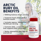 Arctic Ruby Oil 1000mg – Omega 3 Supplement for Women and Men with EPA, DHA & Astaxanthin 2mg - Fish & Krill Oil Alternative – 60 Softgels (1 Pack)
