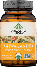 ORGANIC INDIA Ashwagandha Capsules - Organic Ashwagandha Supplement - Vegan Ashwagandha Root, Gluten-Free, Kosher, Non-GMO, Supports Stress Relief, Energy, and Sleep - 90 Capsules