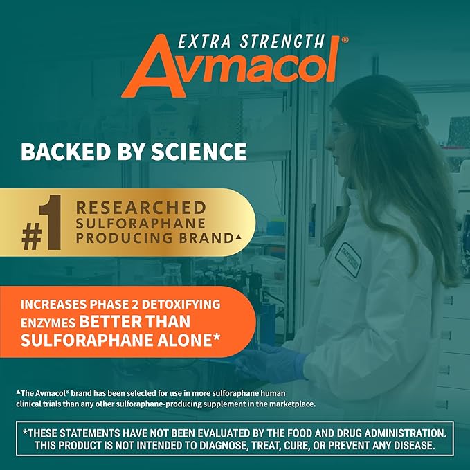 Nutramax Laboratories Avmacol Extra Strength #1 Researched Sulforaphane-Producing Brand for Detoxification with Glucoraphanin and Active Myrosinase, Immune Health, Adults & Children, 30 Tablets