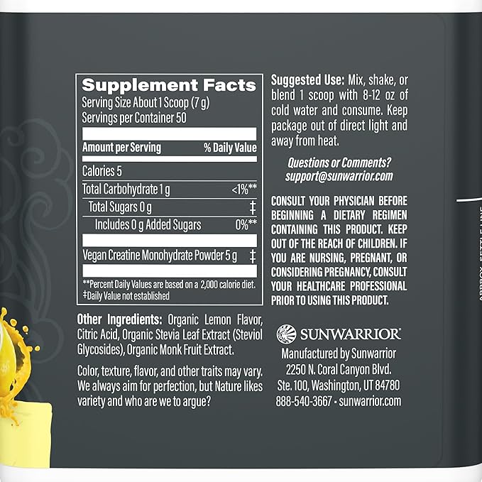 Creatine Monohydrate Powder Micronized PreWorkout Recovery Supplement Support Muscle Building Strength Training Cognition Vegan & Keto Friendly, Easily Mixes 50 Servings Lemonade Flavored