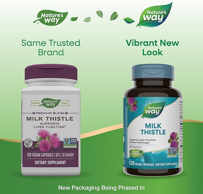 Nature's Way Standardized Milk Thistle 80% Silymarin per serving, TRU-ID Certified, Non-GMO Project Verified, Vegetarian, 120 Vegetarian Capsules, Pack of 2