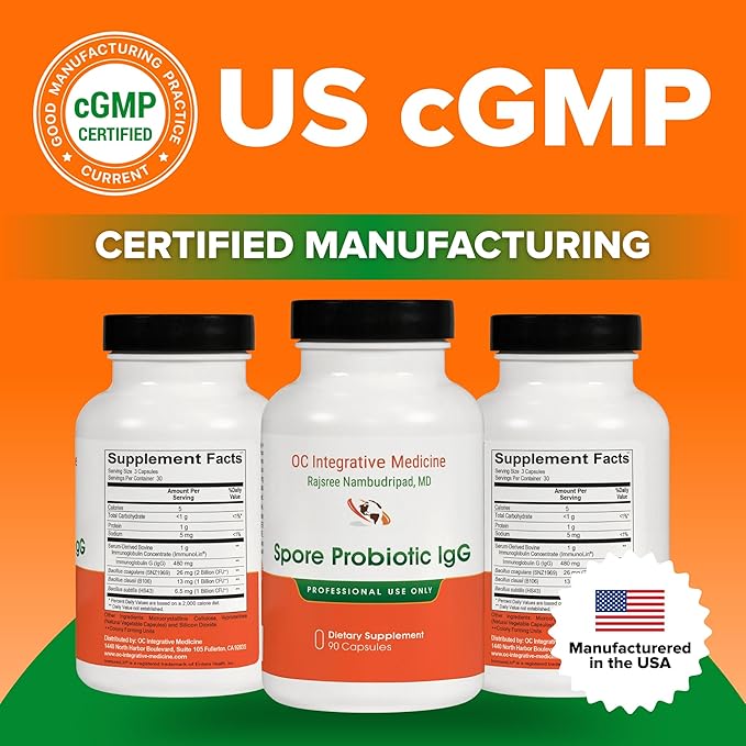 Spore Probiotic IgG by Dr. Rajsree, MD | Spore-Based Probiotic & IgG for Gut Barrier & Immune Support | 3 Bacillus Strains + Bovine Immunoglobulins | 90 Capsules