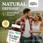 Wild & Organic Pine Bark Extract Capsules 300 mg - Antioxidant Support - 95% Proanthocyanidins - 90 Capsules - French Maritime Pine Bark Extract - 90 Days of Supply - Pinus Maritima - Vegan, Non-GMO