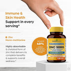 Zinc 50mg Capsules for Men and Women, 360 Count | Highly Absorbable Zinc Supplements for Immune System Support | Zink 50 mg Mono Methionine Chelated Complex |Helps with Skin Health & Overall Immunity