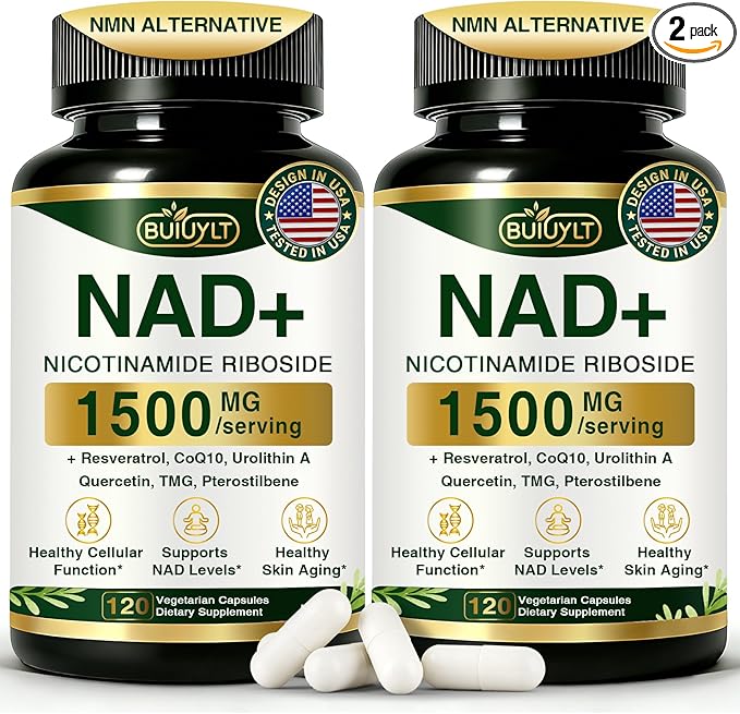 NAD+ Supplement 1500mg, NR NMN Replacement with Resveratrol, Urolithin A, CoQ10 & Quercetin - NAD Plus for Cellular Energy, Healthy Aging & Stamina for Women & Men - 120 Capsules -2pcs