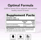 Theralogix Thera-D 2000 Vitamin D Supplement - 2,000 IU (50 mcg) Vitamin D3 Tablets - 180-Day Supply - Immune Support Supplement for Women & Men - Aids Bone & Heart Health - NSF Certified -180 Tablets
