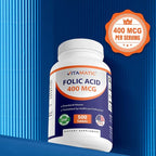 Vitamatic Folic Acid 400 mcg - 500 Vegetarian Tablets - Vitamin B9