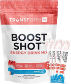TransformHQ Boost Shot Powder Drink Stick Packets, Rocket Pop, 7 Pack, Energy Supplements for Women & Men, with Caffeine, Vitamin B12, B9, B6 & B3