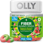 OLLY Fiber Gummy Rings, 5g FOS Prebiotic Fiber, Digestive Health Supplement,* Strawberry Watermelon Flavored, 25 Day Supply - 50 Count