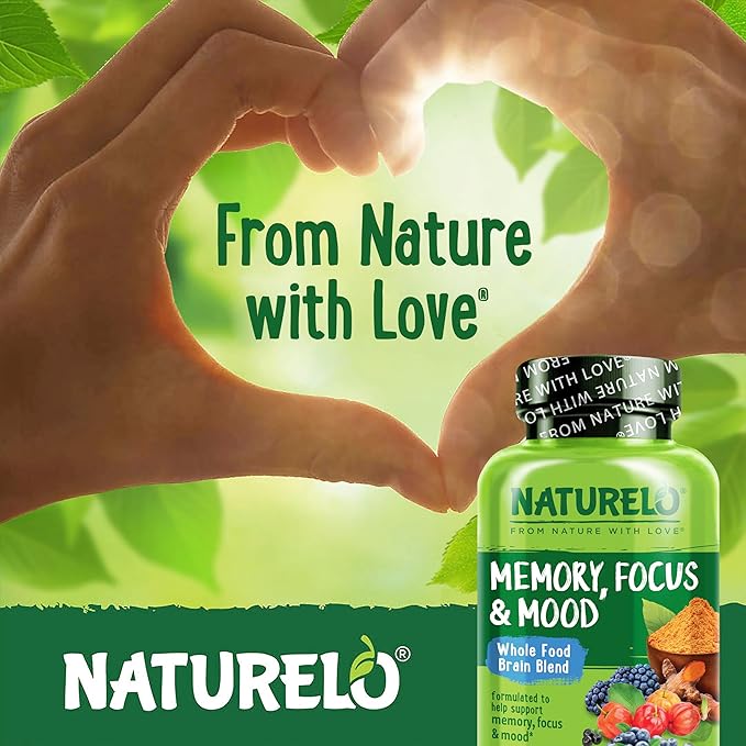 NATURELO Whole Food Brain Supplement - Brain Health Supplements for Memory & Focus Support - Enhance Brain Health Blend Supplement for Adults - 60 Vegetarian Capsules (Pack of 2)