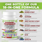 Dash of Vigor 18-in-1 Diosmin Hesperidin Supplement, Quercetin with Bromelain, Zinc, Vitamin C with Rutin Supplement, Horse Chestnut Extract, Butcher's Broom Extract, USA, 60 Capsules