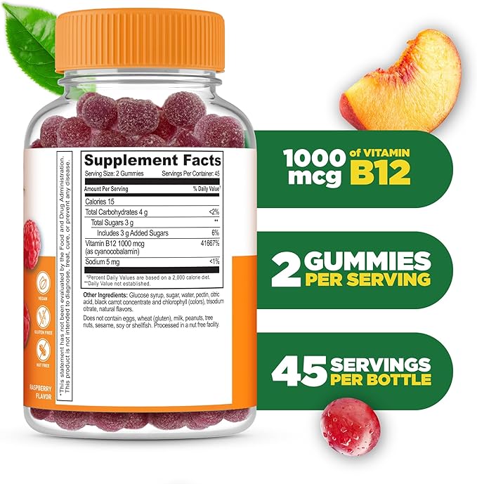 Lifeable Vitamin B12 Gummies for Adults | 1000 mcg | Great Tasting B12 Vitamins | Non-GMO, Vegan B12 | for Energy and Metabolism Support | 90 Gummies