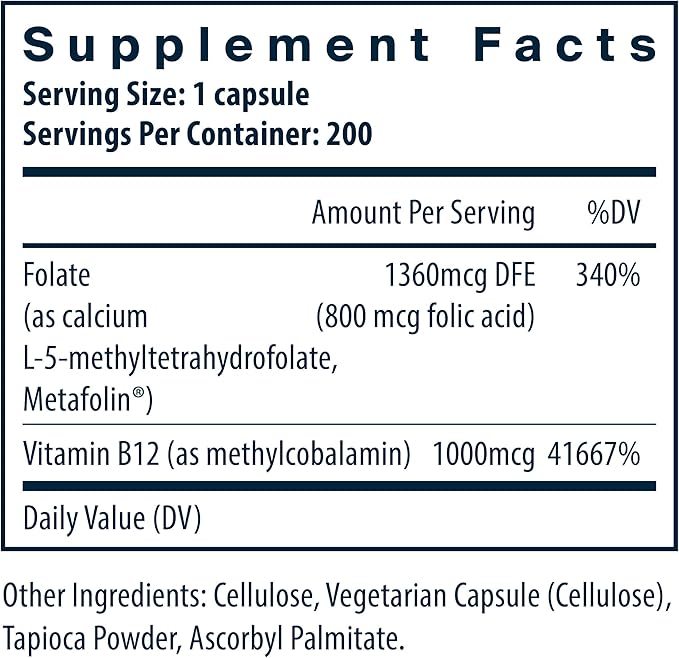 Vital Nutrients Vitamin B12 & Methyl Folate - Vegan Methylated Folate & B12 Supplement - 5-MTHF Plus B12 Supports Nervous System & Metabolism* - Gluten, Dairy, Soy Free - 200 Capsules