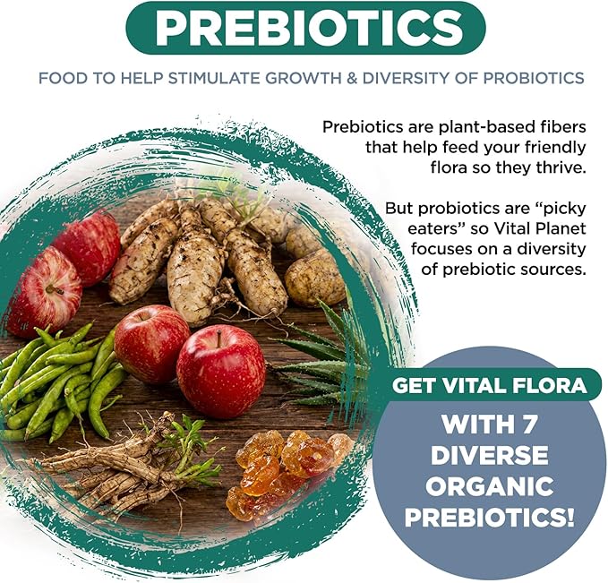 Vital Planet - Vital Flora Probiotics for Men, 60 Billion CFU, 60 Diverse Strains, 7 Organic Prebiotics, Men’s Daily Shelf Stable Probiotic for Immune Support, Gas Relief, Digestive Health 30 Capsules