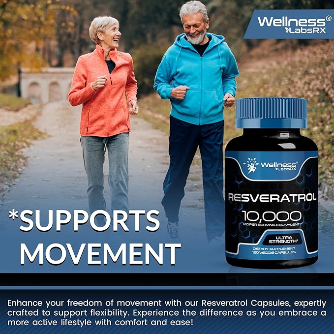 WELLNESS LABSRX Resveratrol Supplement 1000mg, 120 Capsules (60 Days Supply), Ultra-Strength High Purity Trans-Resveratrol for Healthy Aging, Anti-Aging and Heart Health Support - Vegan, Keto