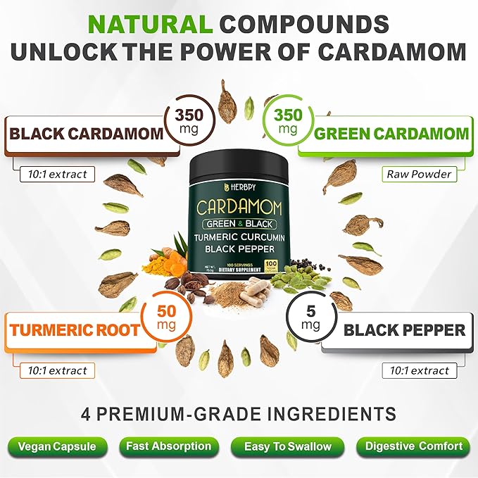 Bundle 6in1 Beet Root Capsules 100 Count & 4in1 Cardamom Capsules 100 Count - Support Restful Night, Heart Health, Digestion & Natural Wellness