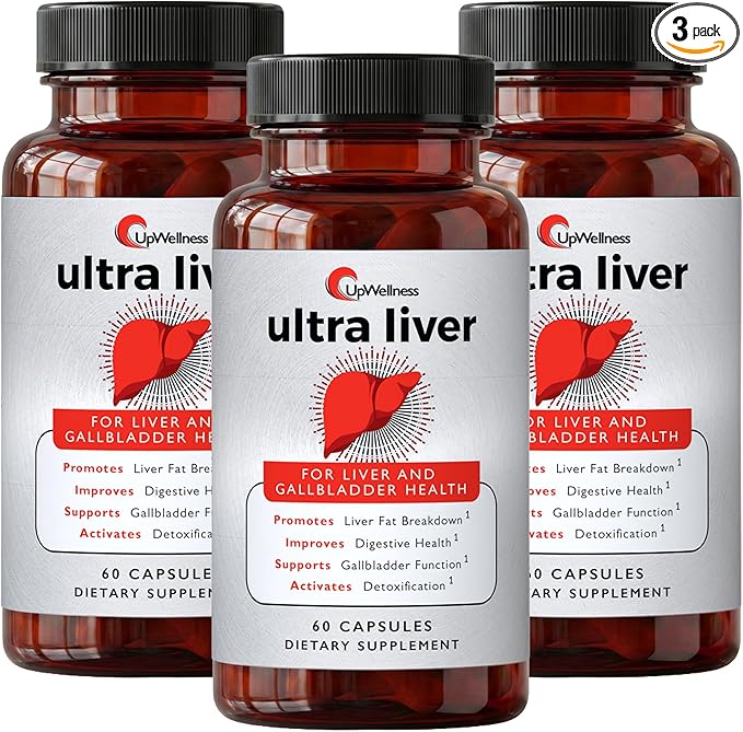 UpWellness Ultra Liver Supplement for Liver Support and Gallbladder Support - Powered by TMG, NAC Milk Thistle, and More - Liver Cleanse Detox & Repair - 60 Capsules - 3 Pack