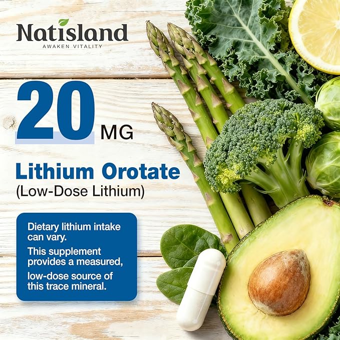 Lithium Orotate 20 mg - Brain & Nerve Health Support for Healthy Aging, Low Dose Lithium Supplements, High Bioavailability Trace Mineral, Vegan, Non-GMO, Gluten Free, 90 CT