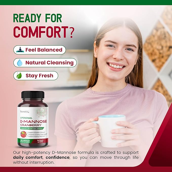 Liposomal D-Mannose Cranberry Supplement – 180 Capsules | Uva Ursi, Hibiscus, Black Pepper | Enhanced Absorption Formula | Non-GMO, Gluten-Free