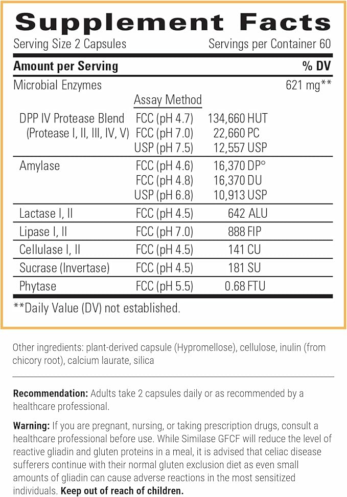 Integrative Therapeutics Similase GFCF - Digestive Enzyme Supplement for Adults - Supports Casein & Gluten Digestion* - Gas & Bloating Support* - Dairy-Free & Vegan - 120 Count (60 Servings)