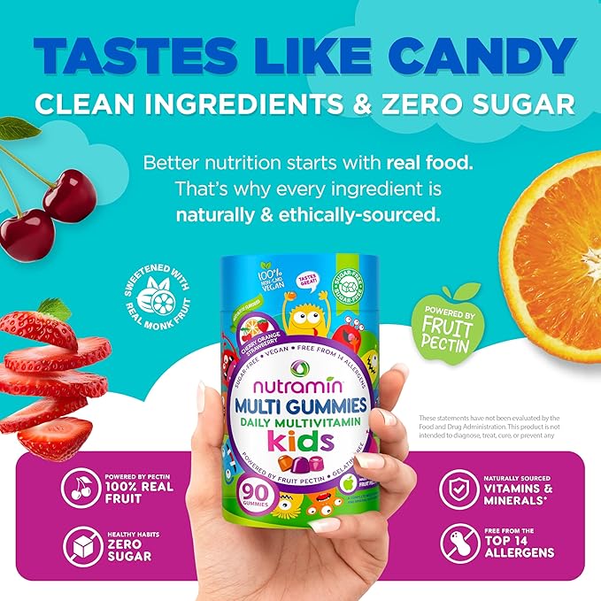 Nutracelle NUTRAMIN Sugar-Free, Allergen-Free 100% Vegan Gummy Multivitamins for Kids - Great Tasting Natural Gummies Your Kids Will Love - 60 Count Bottle