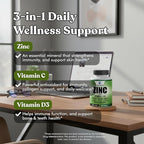 American Standard Supplements Zinc 100mg, Vitamin C 1000mg, and Vitamin D3 5000 IU (125mcg) Per Serving - Gluten Free, Non-GMO, 60 Capsules, 30 Servings