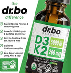 Vitamin D3 K2 Liquid Drops - Organic D3K2 Vitamin D3 K2 Drops Liquid Supplement MCT Oil for Adults & Kids, Calcium Absorption Strong Bones - Vit D and K 5000 IU Supplements, Vitamins D + K MK7 1 Fl Oz