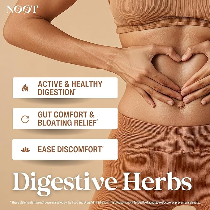 NOOT Digestive Herbs for IBS Support & Anti Bloating for Women and Men, Ginger, Peppermint Extract, Cardamom & Fennel for Gas, Discomfort, Indigestion, Heartburn, Digestive Support, 60 Capsules