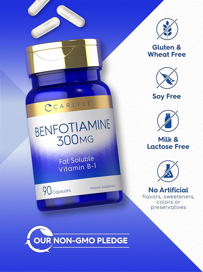 Carlyle Benfotiamine 300mg | 90 Capsules | Fat Soluble Vitamin B1 Thiamine | Non-GMO, Gluten Free Supplement