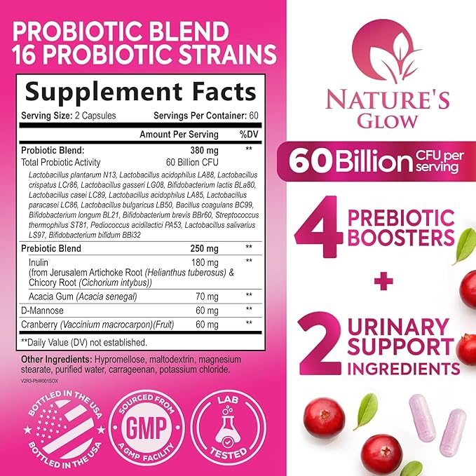 Probiotics For Women 60 Billion CFU Per Serving - Women's Probiotic For Digestive Health 16 Unique Strains - Daily Vaginal PH Balance & Feminine Health Support, Womens Probiotic - 120 Capsules