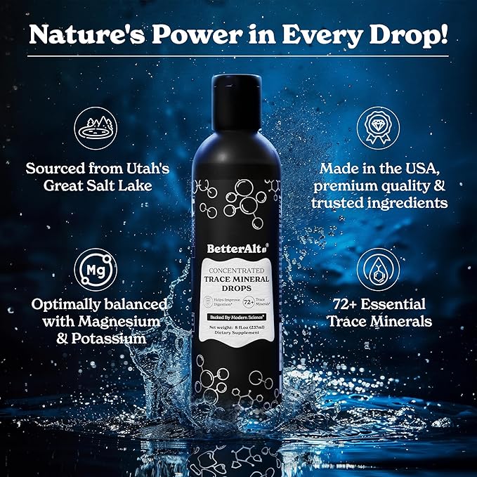 Better Alt Concentrated Trace Mineral Drops |Contains 72+ Minerals| Lab-Tested for Purity | Aids Muscle Recovery and Boosts Energy | 2-Month Pack with 96 Servings