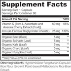 NATURELO Vegan Iron Supplement with Vitamin C and Organic Whole Foods - Gentle Iron Pills for Women & Men with Iron Deficiency Including Pregnancy, Anemia and Vegan Diets - 90 Mini Capsules