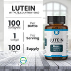 Lutein 20mg with Zeaxanthin 4mg – Eye Health Supplement for Vision Clarity, Blue Light Filtering & Macular Health – Antioxidant Formula for Daily Retinal Wellness – 100 Softgels