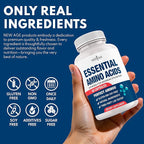 NEW AGE Amino Acid Complex – 20 Aminos with BCAAs, L-Glutamine, L-Arginine & Hyaluronic Acid – Supports Recovery, Energy, Immune Health & Wellness – Non-GMO, Gluten-Free – 120 Capsules