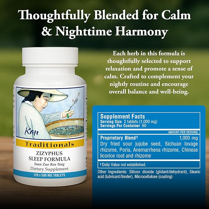 Kan Herbs Company Zizyphus Sleep Formula – Traditional Chinese Herbal Blend for Nighttime Balance and Relaxation Support, Promotes Overall Well-Being and Harmony, Herbal Supplement, 120 Tablets