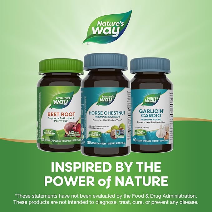 Nature's Way Horse Chestnut Extract, Premium Extract, Promotes Healthy Leg Veins*, 250 mg per Serving, Vegan, 90 Capsules (Packaging May Vary) (Pack of 2)