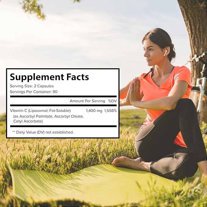 Pure O Elements Vitamin C Liposomal Supplement Capsules 180 Count – High Absorption Ascorbic Acid, Non-GMO, Soy Free, Gluten Free - Pure Vitamin C