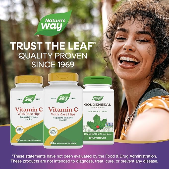 Nature's Way Vitamin C with Rose Hips, Antioxidant & Immune Function Support from vitamin C*, Promotes Collagen for Healthy Skin*, 1,000 mg per 2-Capsule Serving, 250 Capsules (Packaging May Vary)